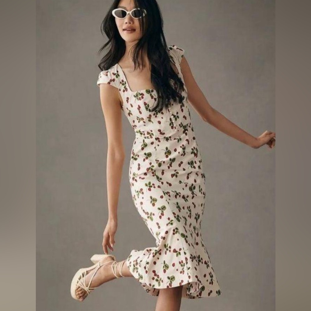 Sold out anthropologie Hourglass strawberry mid length dress